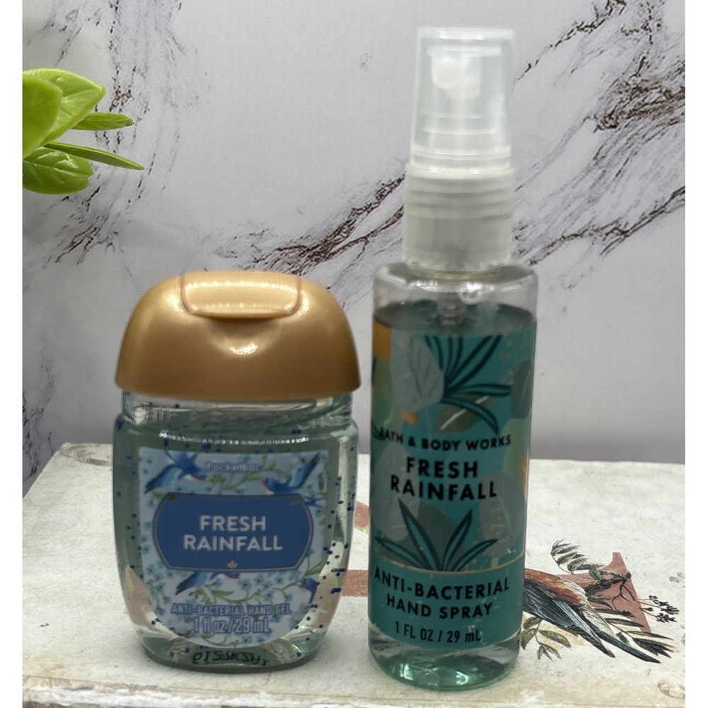 Bath & Body Works Fresh Rainfall Hand Spray & PocketBac 2pc Set New